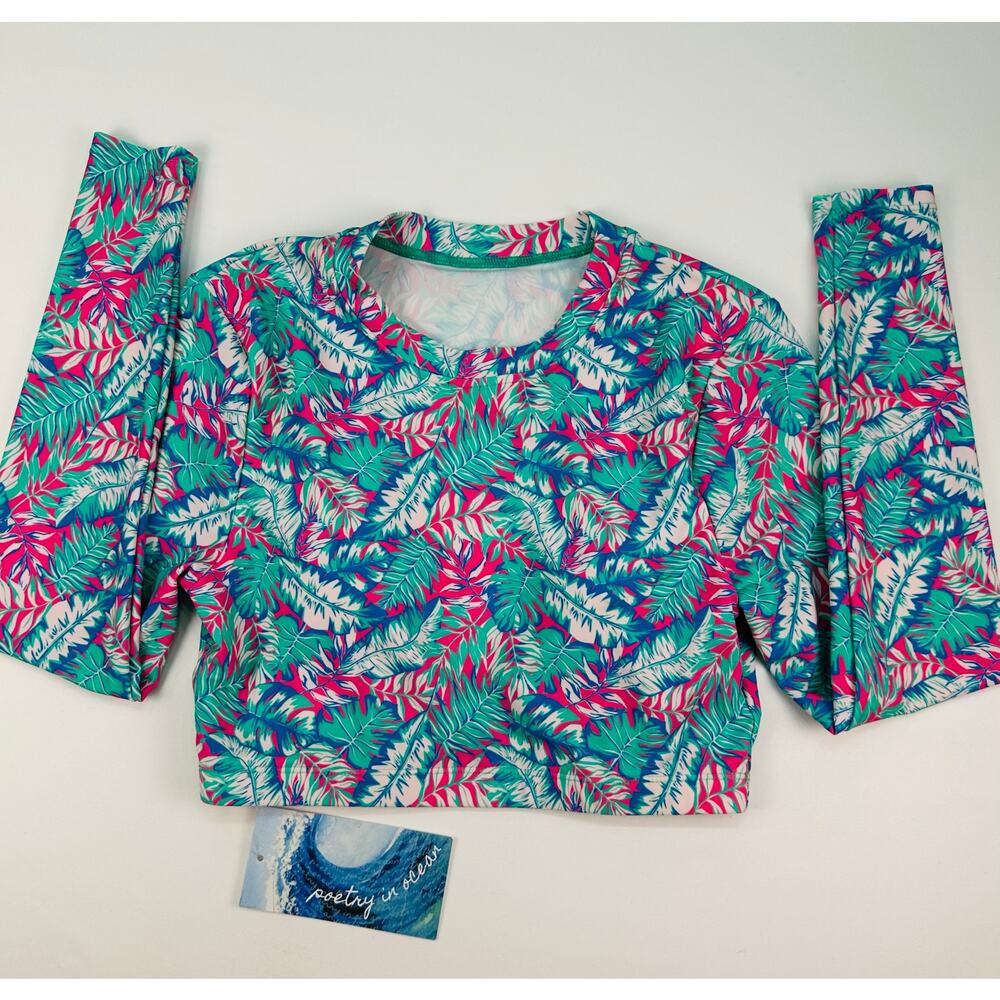 NWT Poetry in Ocean Tropical Long Sleeve Bikini Set Bright Palm Juniors Size M - Picture 4 of 11
